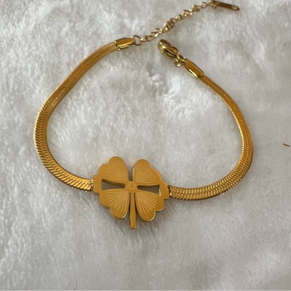 18K Gold Plated Necklace & Bracelet in Set, Four-Clover Leaf Stainless Steel-NEW - Picture 12 of 12